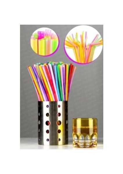 Renkli Körüklü Jelatinli Plastik Pipet 100 Adet