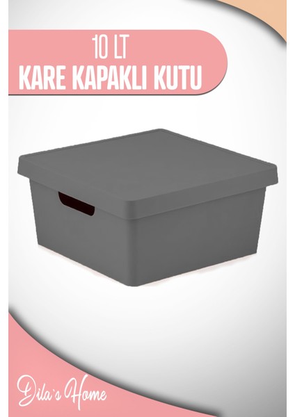 10LT. Kare Kapaklı Kutu Antrasit Gri Renk