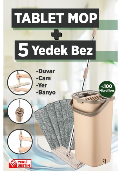 5 Adet Microfiber Bezli Temizlik Kova Seti