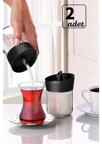 212 ml Dekoratif, Lüx Cam Toz Dökme Şekerlik 2 Adet