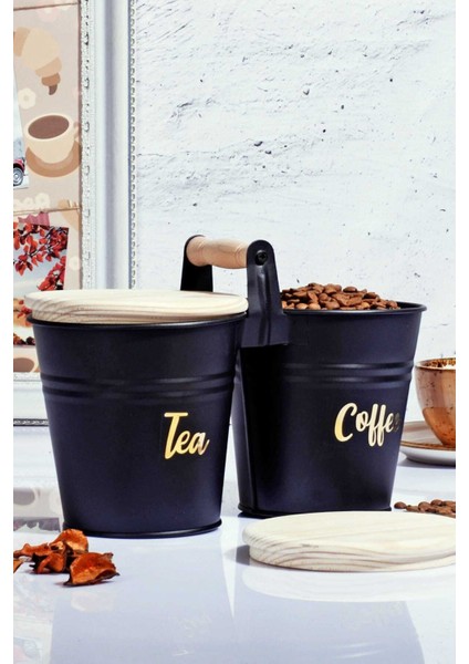 2'li Bambu Kapaklı Lüx Metal Çay ve Kahve Saklama Kovası