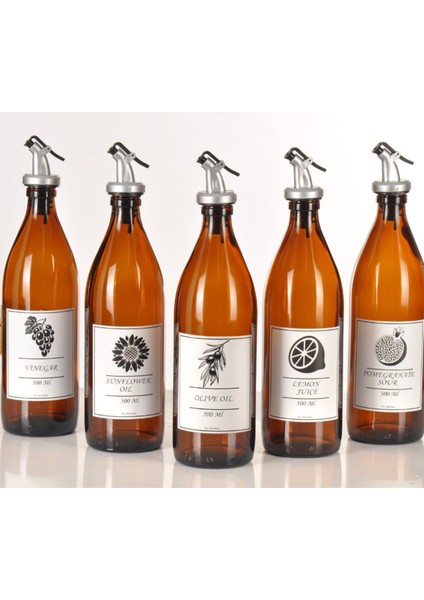 Lüx Amber 500 ml Cam 5'li Yağlık Yağdanlık Şişesi