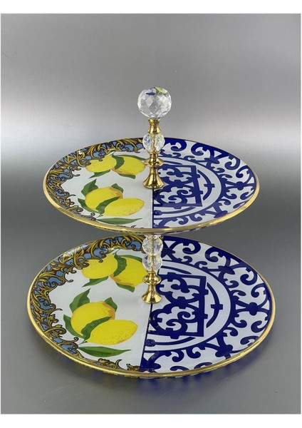 Lüx Cam 2 Katlı Kristal Taşlı Servis