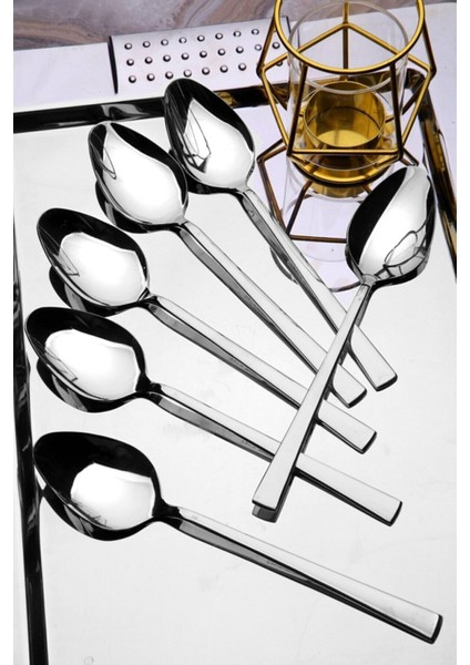 6 Kişilik Lüx 3mm Yemek Kaşık Seti, 6’lı 18/10 Çelik Kaşık Seti