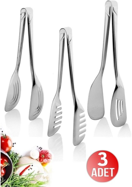 Lüx Maşa Seti Çelik Mutfak Servis Sunum Salata Makarna Maşa Paslanmaz Metal Kek Börek Pasta Maşası
