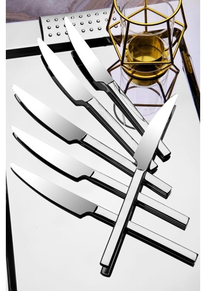 12 Kişilik Lüx 3mm Yemek Bıçak Seti, 12’li 18/10 Çelik Bıçak Set