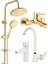 Gold Robot Duş Sistemi Gold Banyo Beyaz Mutfak Eviye Beyaz Kartal Lavabo Musluğu Bataryası 4’lü Set Beyaz Set Gold 1