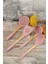 Shop 4 Parça Pembe Bambu Saplı Silikon Mutfak Servis Spatula Kaşık Kevgir Kepçe Seti 1