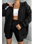 Kadin Kapüşonlu Siyah Fermuarlı Polar 3 Üç Iplik Şardonlu Sweatshirt Zip Up Hoodie - K2204 1