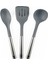 Metal Gri Silikon Kepçe Kaşık Spatula 3 Parça Servis Seti 1