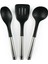 Metal Siyah Silikon Kepçe Kaşık Spatula 3 Parça Servis Seti 1