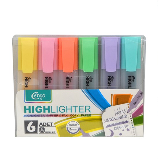 Cengo Pastel Renk Fosforlu İşaretleme Kalemi 6'lı Set