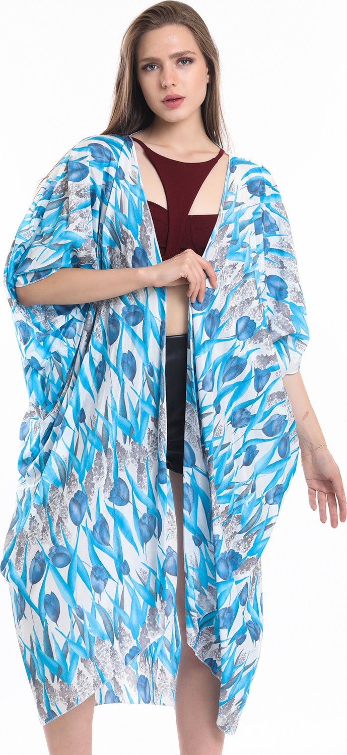 Sense Şifon Plaj Kimono | ELB33597 Lale Des.mavi görsel 3