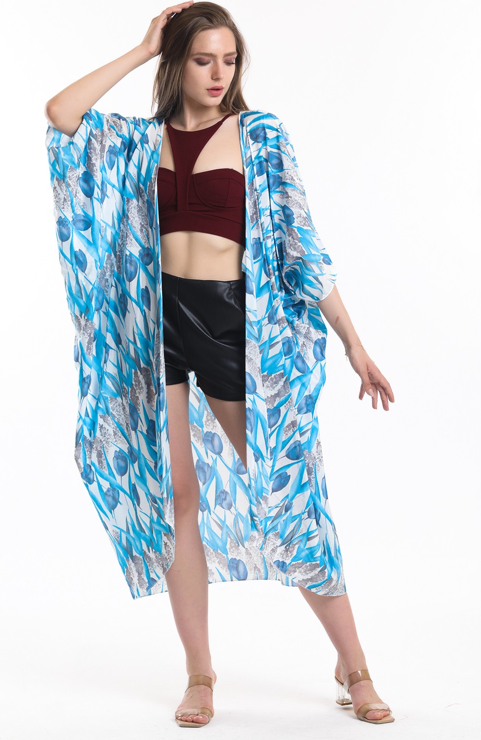 Sense Şifon Plaj Kimono | ELB33597 Lale Des.mavi