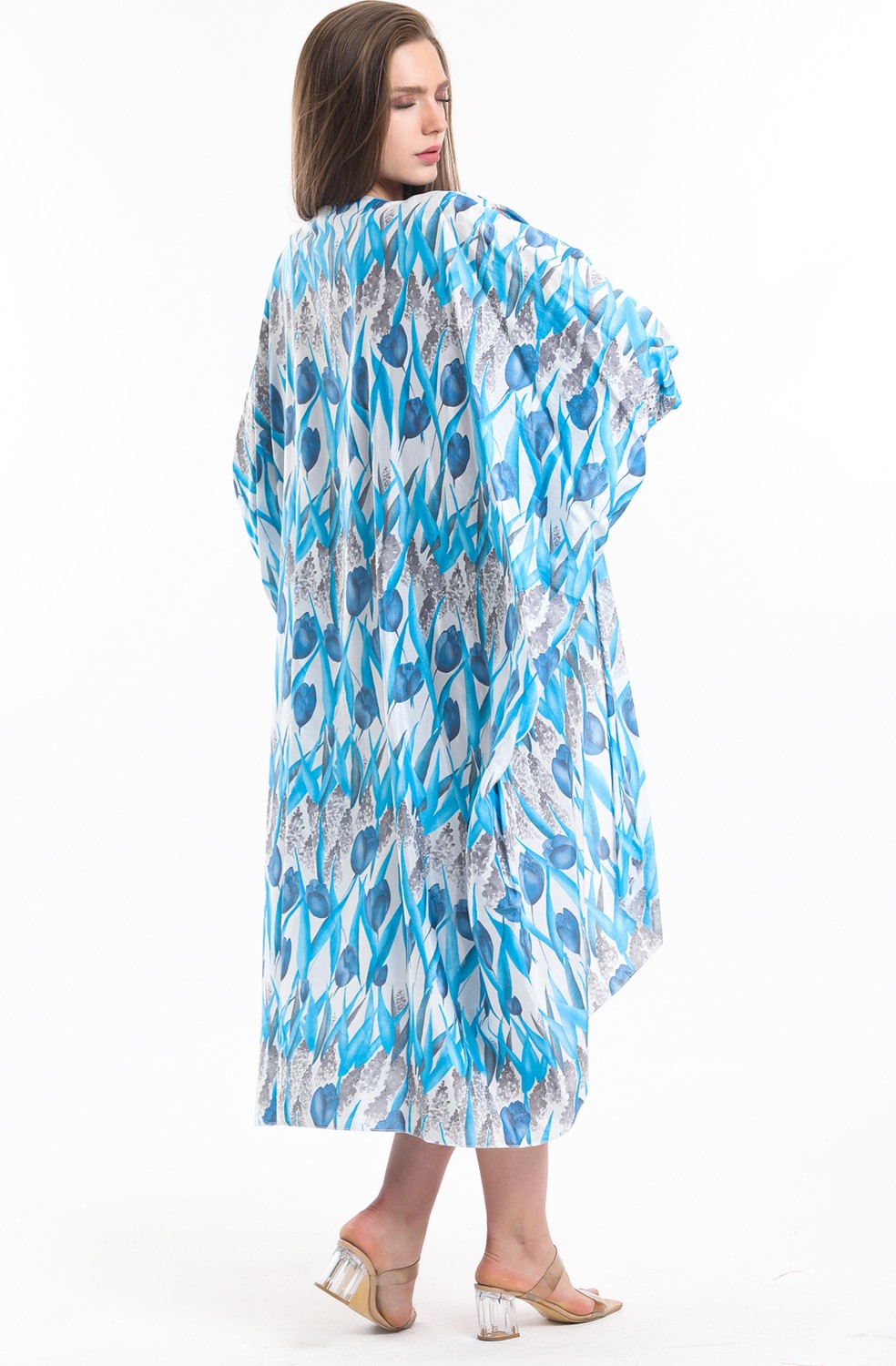 Sense Şifon Plaj Kimono | ELB33597 Lale Des.mavi görsel 5