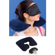 Şişme Boyun Seyahat Yastığı Göz Bandı Kulaklık Uyku Seti FD070