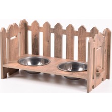 Yüksekliği Ayarlanabilir Ahşap Kedi ve Küçük Irk Köpek Mama ve Su Kabı Çelik Kaseli