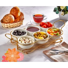 Lüx Gold Standlı 6'lı Porselen Tabak Kahvaltılık Çerezlik Sunumluk