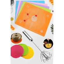 Silikon Hamur Açma Matı + Silikon Nihale Kalburabastı Kalıbı + Basmalı Otomatik Çırpıcı Set