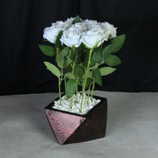 Moryconcept Çiçek Taş Rose Gölgeli Saksı Beyaz Güller 9 Adet Yapay