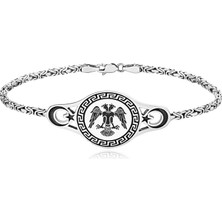 Takıfest Çift Başlı Kartal İşlemeli Kral Gümüş Erkek Bileklik