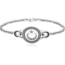 Takıfest Ay Yıldız Kelime-i Tevhid İşlemeli Kral Gümüş Erkek Bileklik