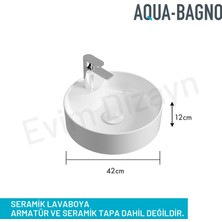 Aqua Bagno "bianzo" Tezgah Üstü Lavabo,batarya Delikli,42 cm Beyaz
