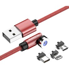 Floveme 540 Dönebilen Mıknatıslı USB Şarj Kablosu 3 Başlık（iphone+Type-C+Micro 1m