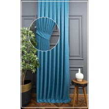 Taç Turkuaz Petek Kadife Dokulu Fon Perde, Pilesiz Düz Dikim Ekstrafor Büzgü, 80 x 250 cm