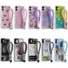 Case 4U Apple iPhone 11 Kılıf Desenli El Askılı İpli Astana Silikon Kapak KİRAZ Renkli