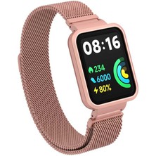 Case 4U Xiaomi Redmi Watch 2 Lite Mıktanıslı Metal Örgü Tasarım Milano Loop Kordon KRD-58 Açık Pembe