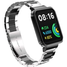 Case 4U Xiaomi Redmi Watch 2 Lite Metal Katlamalı Kordon Kayış KRD-60 Gümüş - Siyah
