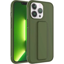 Case 4U iPhone 14 Pro Kılıf Stand Olabilen Mat Yüzey Kaliteli TPU Silikon Qstand Arka Kapak Koyu Yeşil