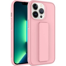 Case 4U iPhone 14 Pro Kılıf Stand Olabilen Mat Yüzey Kaliteli TPU Silikon Qstand Arka Kapak Pembe