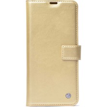 Case 4U Samsung Galaxy M13 Uyumlu Kılıf Tam Koruma Stand Olabilen Cüzdanlı Kar Deluxe Kapak Altın