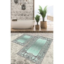 Viyana Home Dijital Baskılı Kaymaz Tabanlı Yıkanabilir 2'li Set Banya Halısı Klozet Takımı Paspas Vhkz-Hk-82