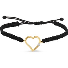 Altın Sepeti Gümüş Altın Kaplamalı Kalp Ipli Bileklik