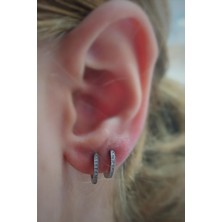 Erer Gümüş Gümüş 8 mm Ince Taşlı Bayan Halka Küpe NZ89D0