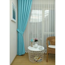 Evdepo Home Taç Turkuaz Petek Kadife Dokulu Fon Perde, 1/2.5 Normal Pile, 230  x  250  cm