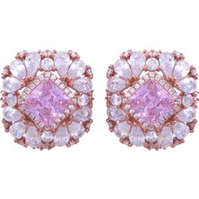 Nusnus Pembe Taşlı Rose Gold Gümüş Küpe