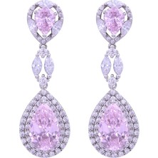 Nusnus Pembe Çift Taşlı Damla Model Sallantılı Küpe