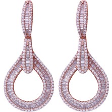 Nusnus Baget Taşlı Rose Gold Sallantılı Küpe