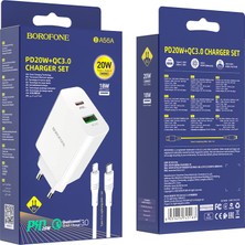 Borofone  Şarj Cihazı BA56A 18W Pd/usb, 20W Type-C To Type-C, Lightning Şarj Aleti Adaptör, Beyaz