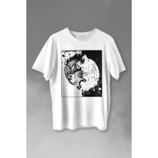 Kendim Seçtim Siyah Beyaz Ying Yang Iyilik Kötülük Asil Kurt Bozkurt Baskılı Tişört Unisex T-Shirt