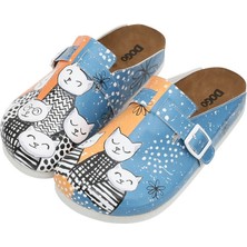 Kadın Vegan Deri Mavi Terlik - Family Portrait Tasarım