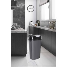 Tuffex Klik Kapaklı Mutfak Banyo Yutan Çöp Kovası 50 Lt - Metalik Gri