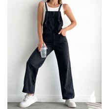 Fav Style Kadın Bol Paça Denim Bahçıvan Tulum Antrasit
