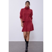 Sherin Bordo Fitilli Etek Kazak Triko Takım SWTK4264-65BO