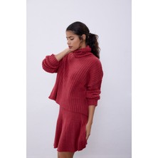 Sherin Bordo Fitilli Etek Kazak Triko Takım SWTK4264-65BO