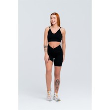 Gymwolves Kadın Spor Şort | Siyah | Dikişsiz Spor Şort | Fitilli | Anvelop Model |